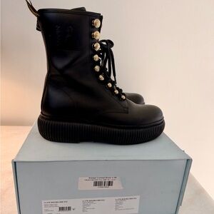 Black Lanvin Lamb leather Combat Boots with Gold Hardware